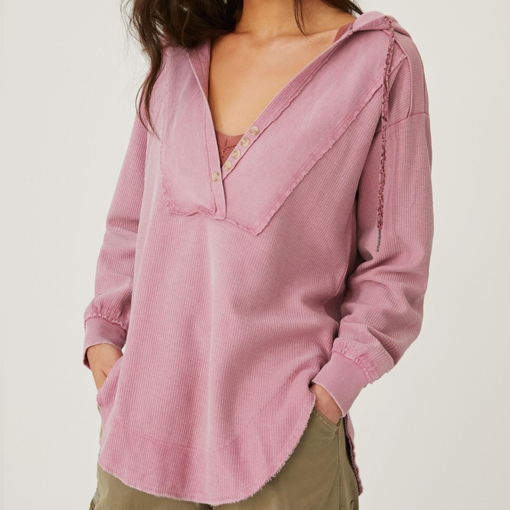 Pilcro Anthropologie Pink Surplice Oversized Tunic Hoodie Pullover